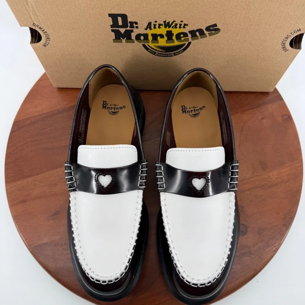 Dr. Martens Penton Heart Loafers Womens Cherry Red White Leather Shoes Size 11